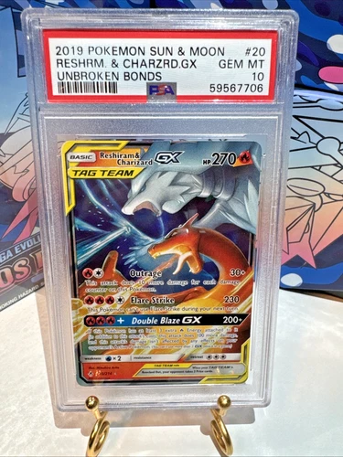 Reshiram & Charizard GX 20/214 Holo Tag Team Sun & Moon Unbroken Bonds PSA 10