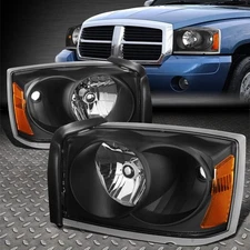 FOR 05-07 DODGE DAKOTA OE STYLE BLACK HOUSING AMBER CORNER HEADLIGHT HEAD LAMPS
