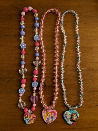 Disney Princess Beaded Plastic Necklaces Jewelry Set Of 3