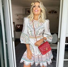 Zimmermann Peggy Embroidered Mini Dress Size 3 AU 14 / US 10 Short White Linen