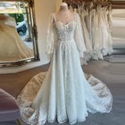 Puff Sleeves Wedding Dresses for Woman Full Appliques A-Line Bridal Gowns