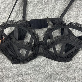 La Perla Bra 36 Caged Lace in Silk Black Harness Open Cup Underwire Lingerie