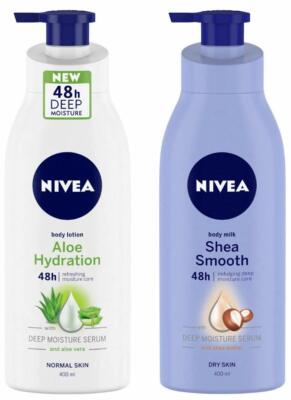NIVEA Body Lotion,Aloe Hydration & Shea Smooth Milk,(400ml Combo Pack of 2)