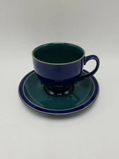 Denby-Langley "Harlequin" 3 Inch Footed Cup and Saucer Set - Blue / Green