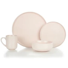 Everything Kitchens Modern Flat 16-Piece Dinnerware Set | Soft Pink
