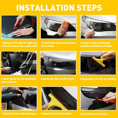 Fit Fit HeadLamp Taillamp Matte Black Lens Vinyl Protection Film 12"x72" Cover - Picture 7 of 10