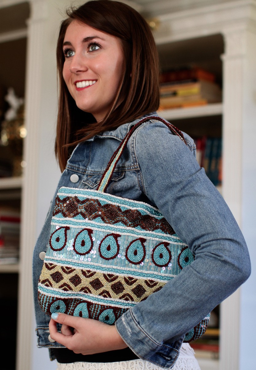 【新品・未使用タグ付】 Christiana ショルダーバッグ ビーズバッグ CHRISTIANA BEADED PURSE FRENCH BLUE PAISLEY TOTE DESIGN | eBay