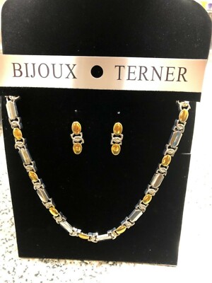 BIJOUX TERNER NICKEL FREE GOLD & SILVER TONE NECKLACE & EARRING SET NEW
