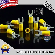 500 Pack 12-10 Gauge Vinyl Spade Fork Crimp Terminals #10 Stud Tin Copper Core