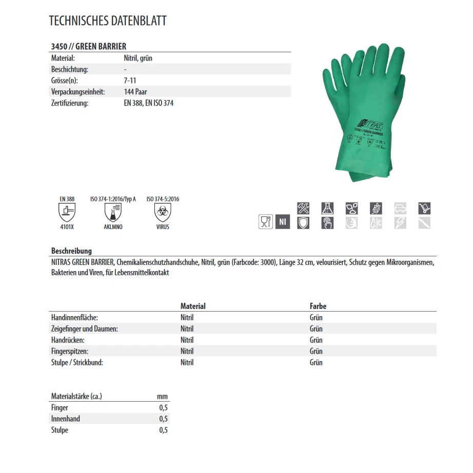 Nitras green Barrier 3450 Nitrilhandschuhe Schutzhandschuhe grün 12 Paar Gr 8-11 - Bild 4 von 4