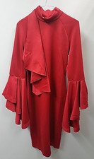 Womens Red Dress Midi Size Medium UK 12 Long Sleeves Bodycon Party Wedding