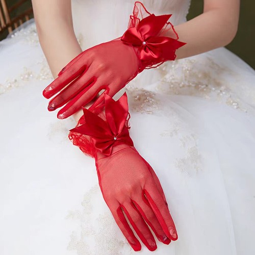 Sexy Lace Wrist Length Sunscreen Gloves w/ Ruffle Bride Wedding Prom Anti UV - Picture 3 of 21