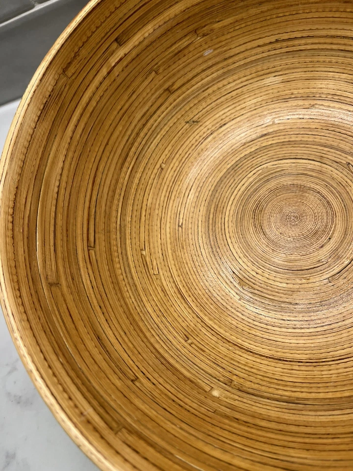 Ensaladera de madera de laca de bambú hilada con núcleo de 10 pulgadas sin marca HECHO A MANO USADO EN EXCELENTE ESTADO Foto 2 de 4