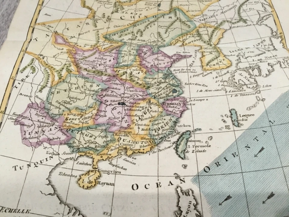 MAPA ANTIGUO ORIGINAL CHINA COREA TAIWÁN POR BONNE 1780 Foto 2 de 3