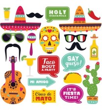 Cinco De Mayo Photo Booth Props. 30 Piece Box Set of Mexican Fiesta etc..