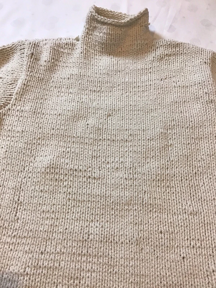 DKNY Jeans Womens Small Beige Chunky Cable Knit Mock Neck Heavy Sweater Vintage - Image 4 of 4