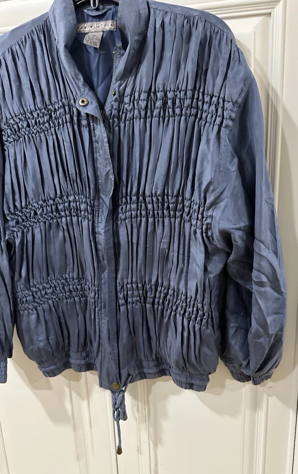 Винтажный 80-х Robert запаса шелк Bomber куртка женщин M синий полный молнии Snap спереди новый с Ярлыками - Изображение 4 из 4