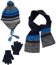 3 Piece CAPELLI New York Knit Stretch GLOVES Pom-Pom Tassel HAT & SCARF SET S/M