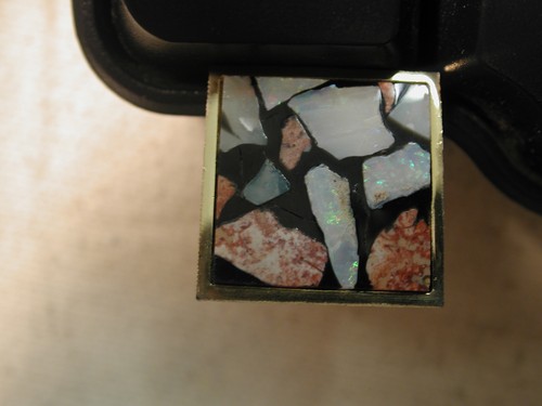 Sterling Gold Vermeil Square Onyx & Mosaic Mismatched Retro Art Cufflinks - Picture 3 of 6