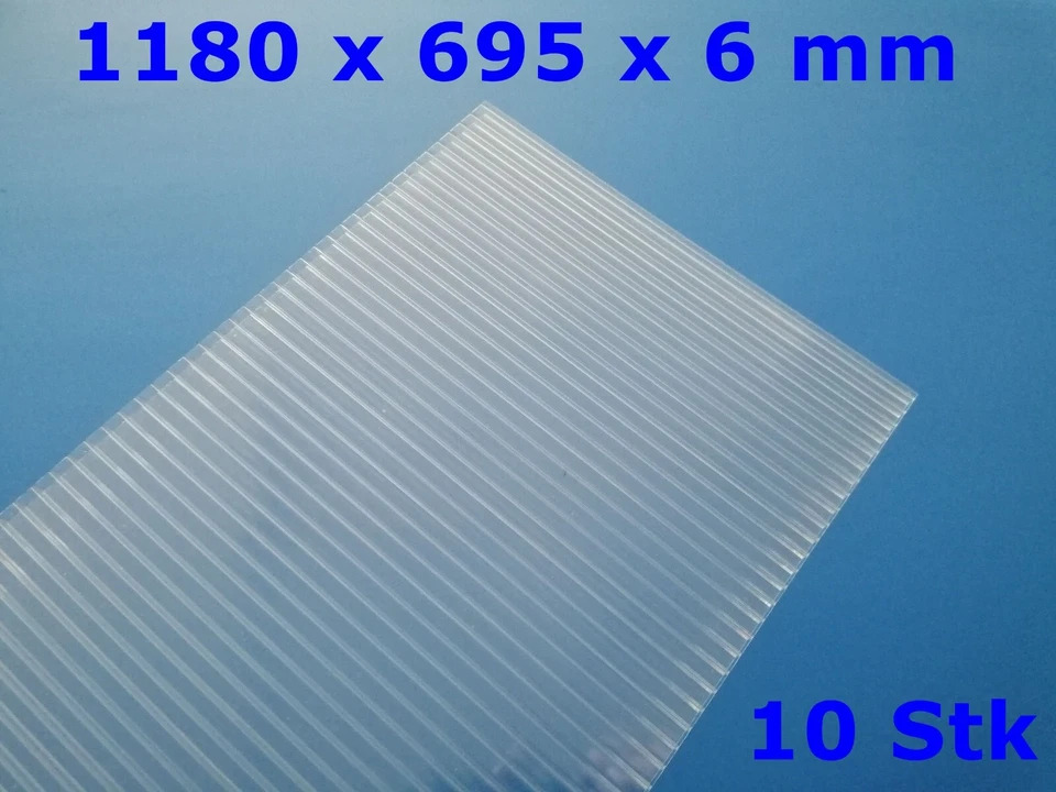 10 Stk. Stegplatten Polycarbonat farblos 1180 x 695 x 6 mm UV-geschützt - Bild 1 von 1