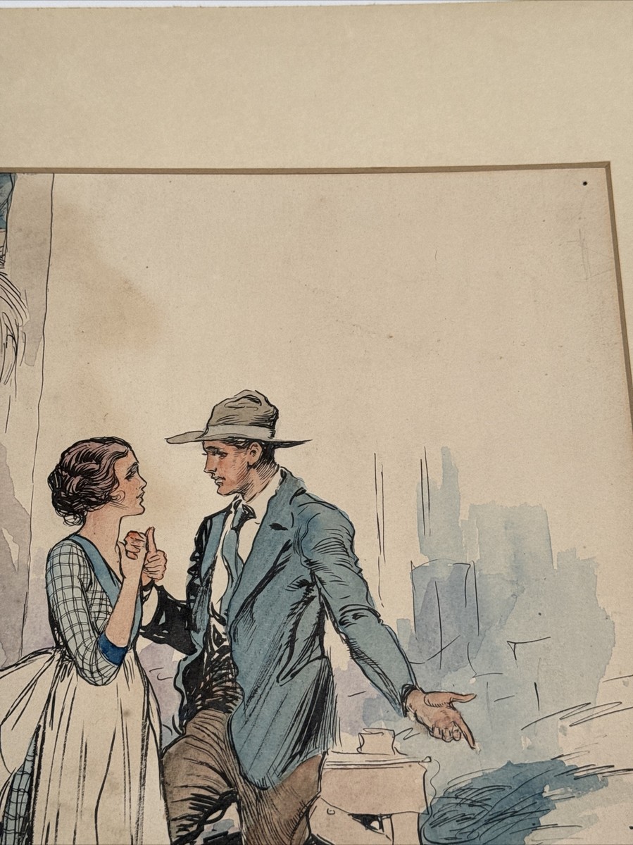 Peinture Aquarelle Originale Art Déco Années 1925-1949 Par Joseph L Kraemer - Thème Romance