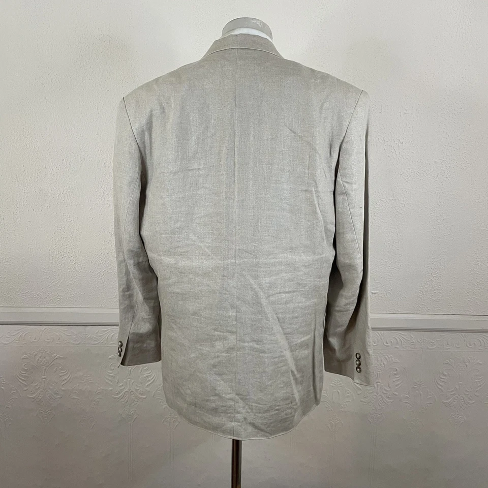 Structure Sport Coat Blazer Mens M Beige Linen Two Button - Image 4 of 4