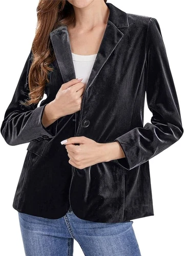 Damen 1 Knopf tailliert Samt Blazer Sakko Business Anzug Jacke Arbeit Büro Top - Bild 10 von 54