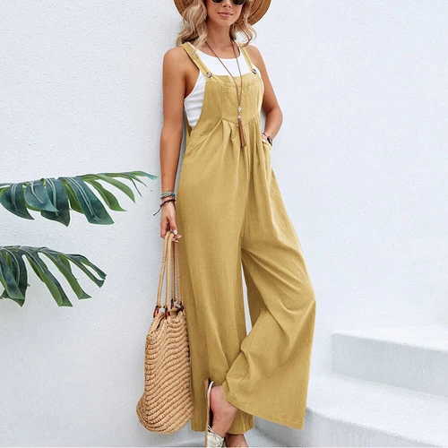 Lässige Damen-Latzhose Overall lockerer Strampler weites Bein Overall Playsuit einfarbig USA - Bild 17 von 30