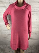 Aventura Sweater Dress Small Pink Lavender Marled Cowl Neck Thin Knit Casual