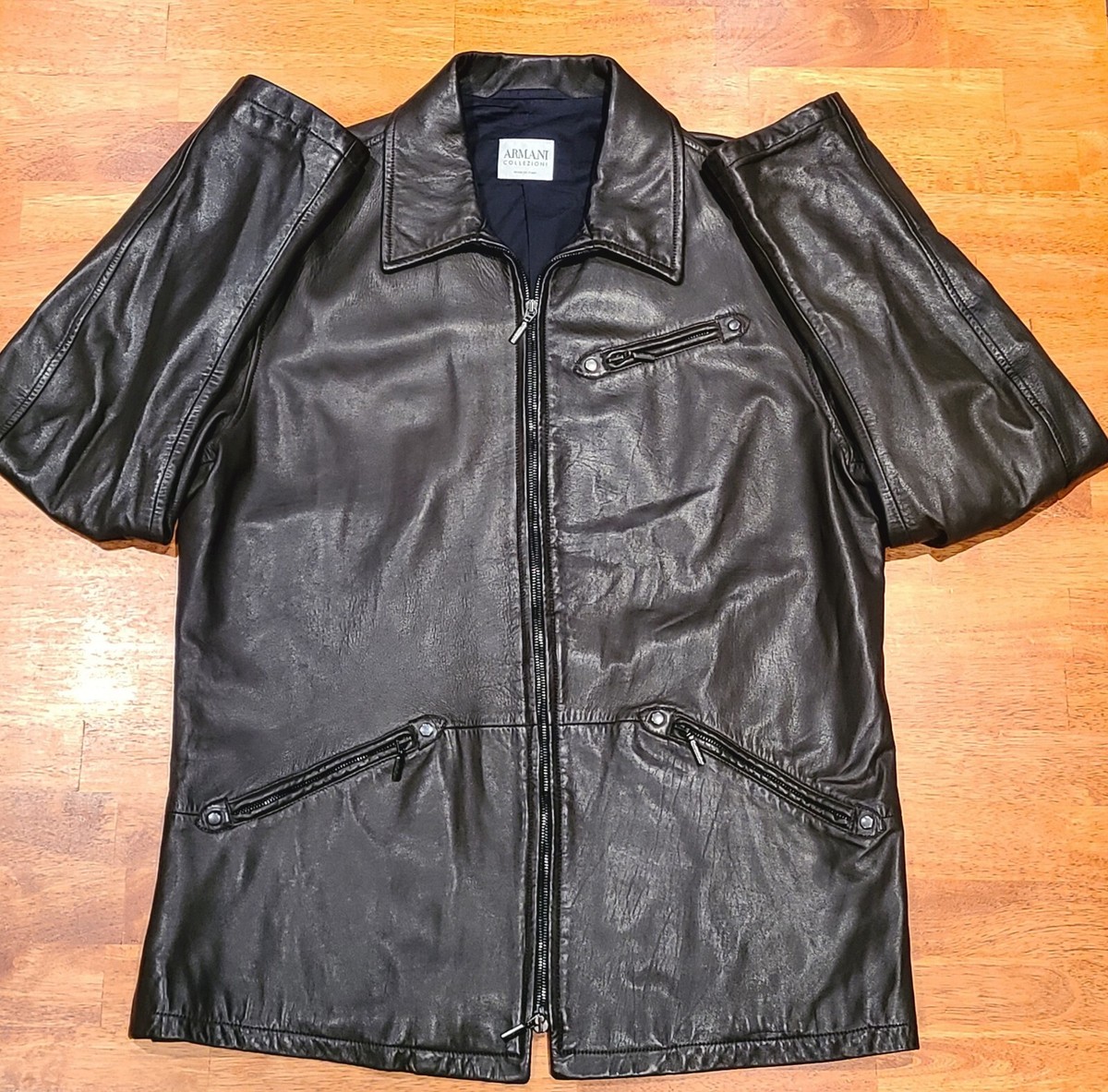 美品Armani Collezioni ブラックレザージャケット Armani A Collezioni Italian Men's Black Faux Leather Jacket Size