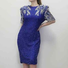 Vintage 80s Silk Beaded Formal Dress by Laurence Kazar New York