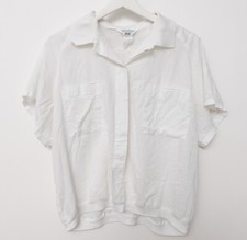 Vintage 80s Womens Banded Button Short Sleeve Shirt Made In USA Sun Large
