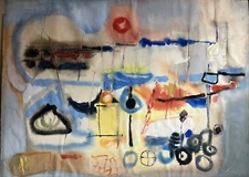 Vintage Abstract Watercolor Modern Painting Miro, Kandinsky Style Large Size!