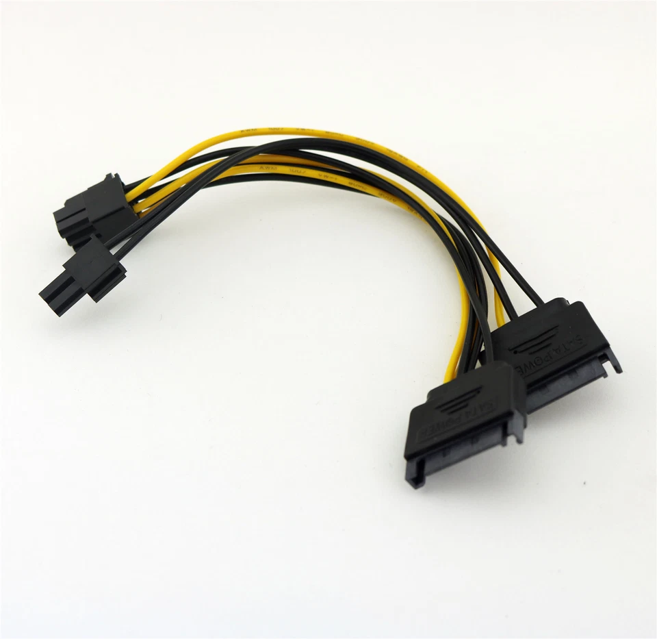 1pc Dual 15 Pin SATA Male To PCIe 8 Pin (6+2) Male Video Card Power Supply Cable - Image 2 of 4