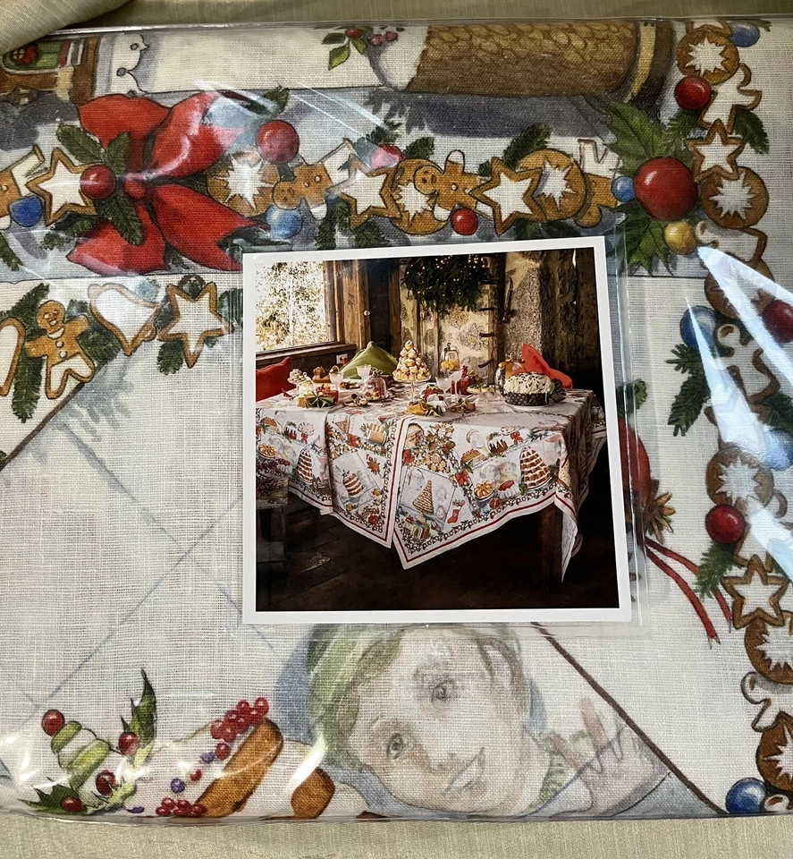 Tessitura Toscana Telerie Firenze Christmas Linen Tablecloth 63" x 90" - Image 2 of 4