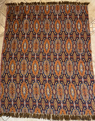 Tapis Marocain Marrakesh, Franges, Géométrique, Bleu, 75x57 Pouces, Bon état