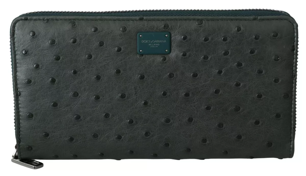 DOLCE GABBANA Wallet Green Ostrich Leather Continental Mens