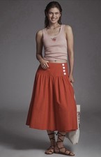 Anthropologie Maeve Wrap Midi Skirt Red Drop Waist Preppy Vacay Boho Size 14 NWT