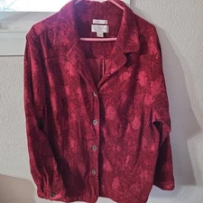 WOMENS CJ BANKS RED SPARKLE HOLIDAY SHIRT JACKET BUTTON FRONT LONG SLEEVE SZ 2X