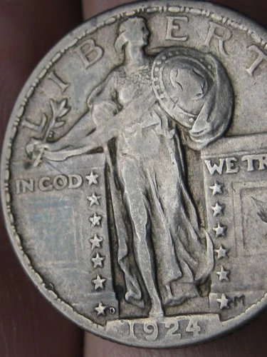 1924 D Silver Standing Liberty Quarter, Denver, XF Details
