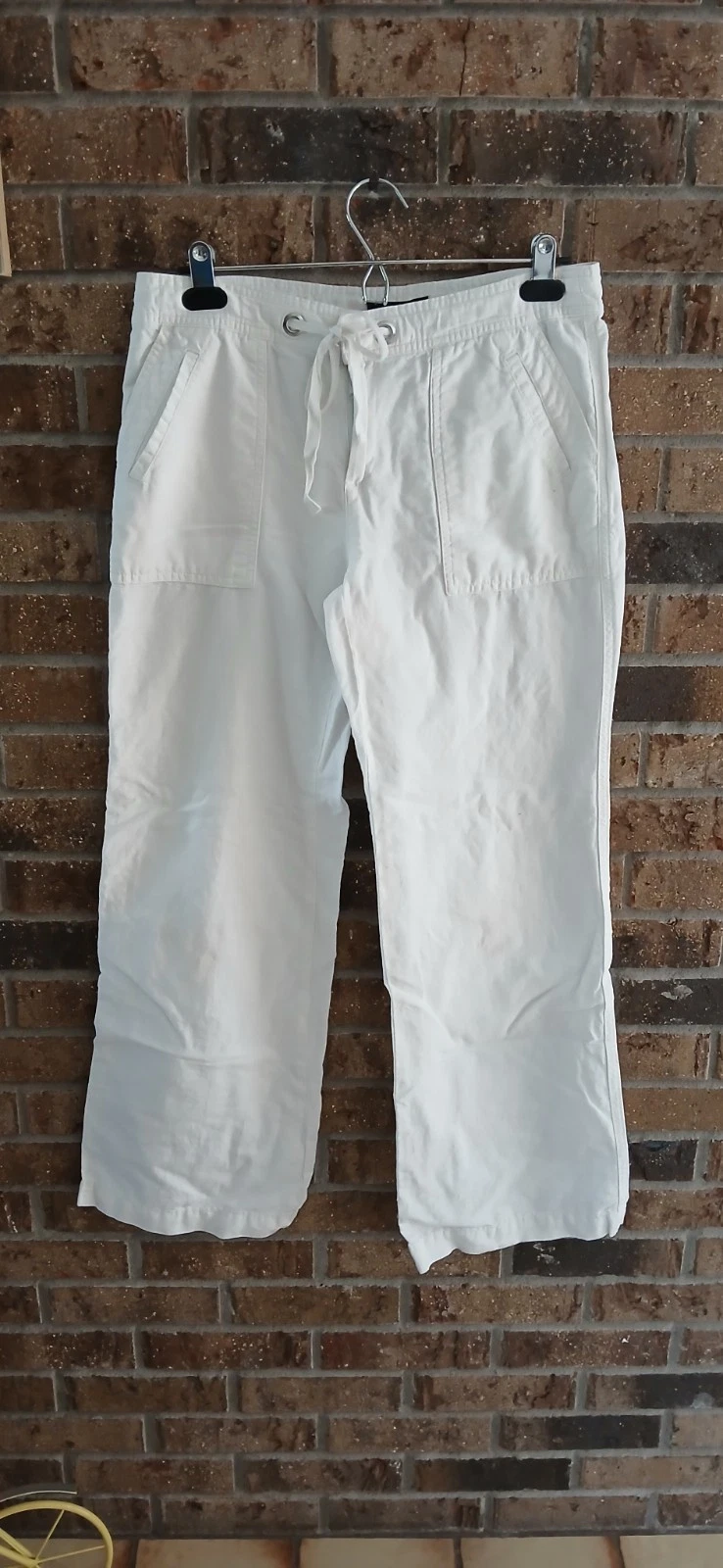 Banana Republic MARTIN FIT Sz 8 Linen/Cotton Straight Leg Pants White Pockets