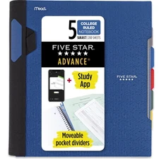 Five Star Spiral Notebook + Study App, 5 Subject, College Ruled Paper, Advance