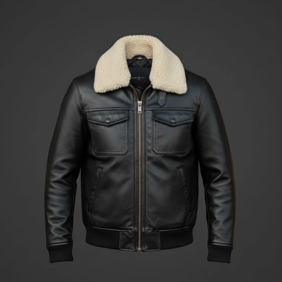 Men’s Air Force Pilot Leather Jacket Cowhide Aviator A-2 Flight Bomber Jacket - Image 4 of 4