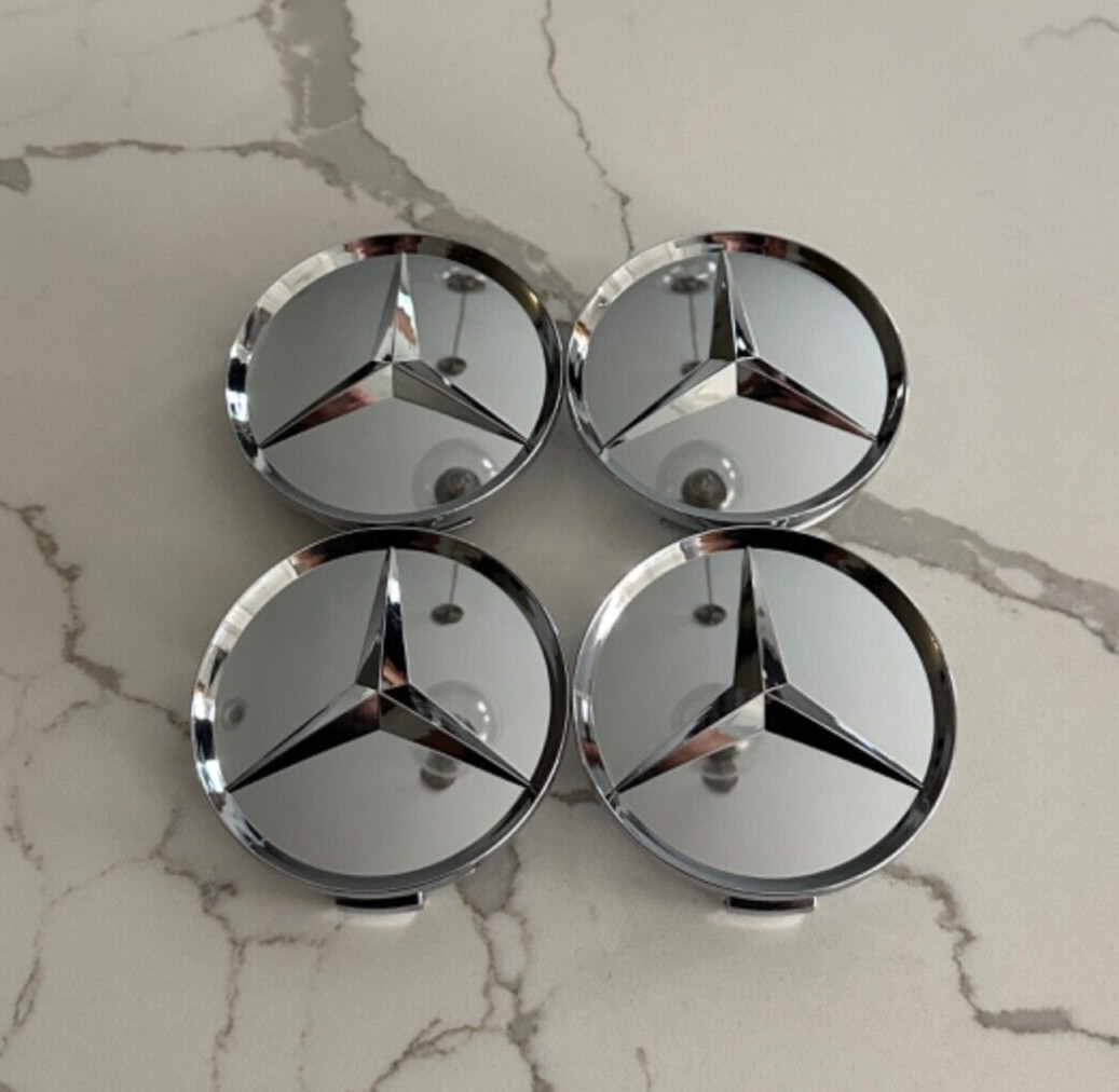 SET OF 4 Mercedes Benz Chrome 75MM Wheel Rim Center Hub Caps logo star