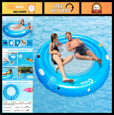 Heavy-Duty Inflatable Water Hammock Float, 7ft Pool Lounger with Cup Holders - B