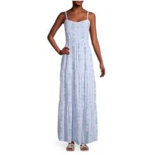 ANN TAYLOR FACTORY Frozen Blue & Green Tie-Shoulder Maxi Dress size Medium NEW