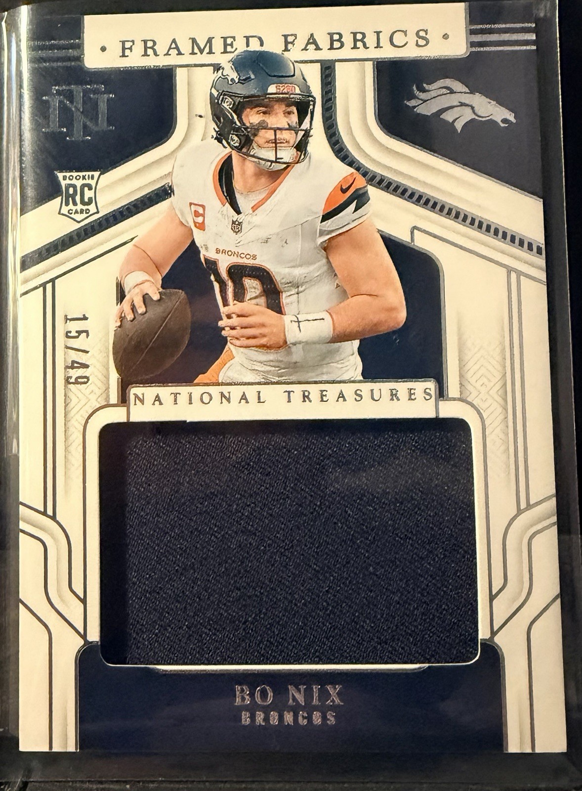 2024 National Treasures Bo Nix Framed Fabric RC Patch /49