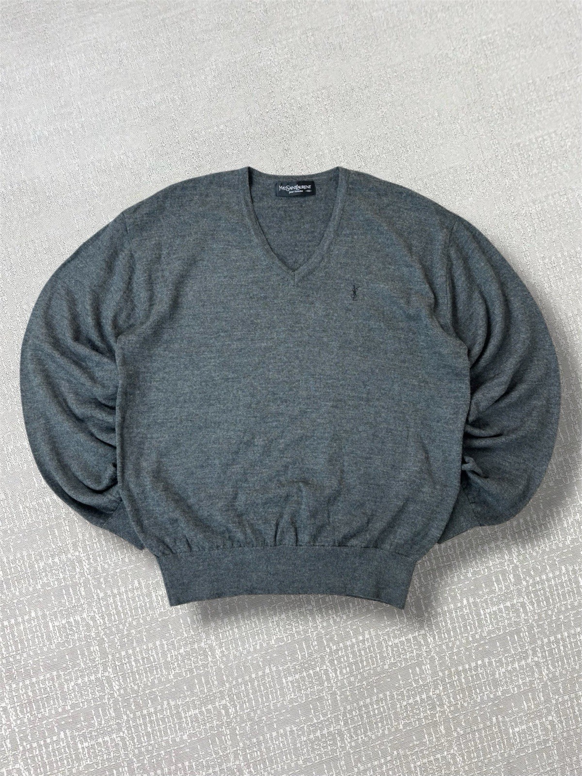Maglione maglia uomo Yves Saint Laurent taglia large grigio vintage ricamato Y2K