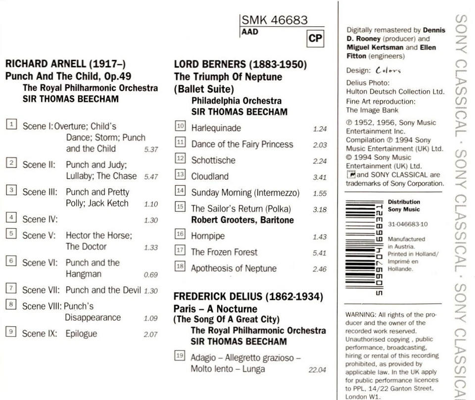 ARNELL, LORD BERNERS, DELIUS - Sir Thomas Beecham (CD, 1994, Sony) Foto 2 de 3