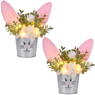 Prsildan 2 Pcs Easter Table Decorations Artificial Flower with Bunny Ear, Lig...